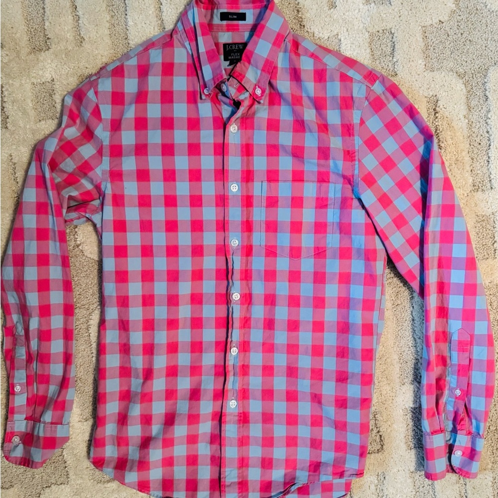 J. Crew Pink and Blue Plaid Men's Shirt